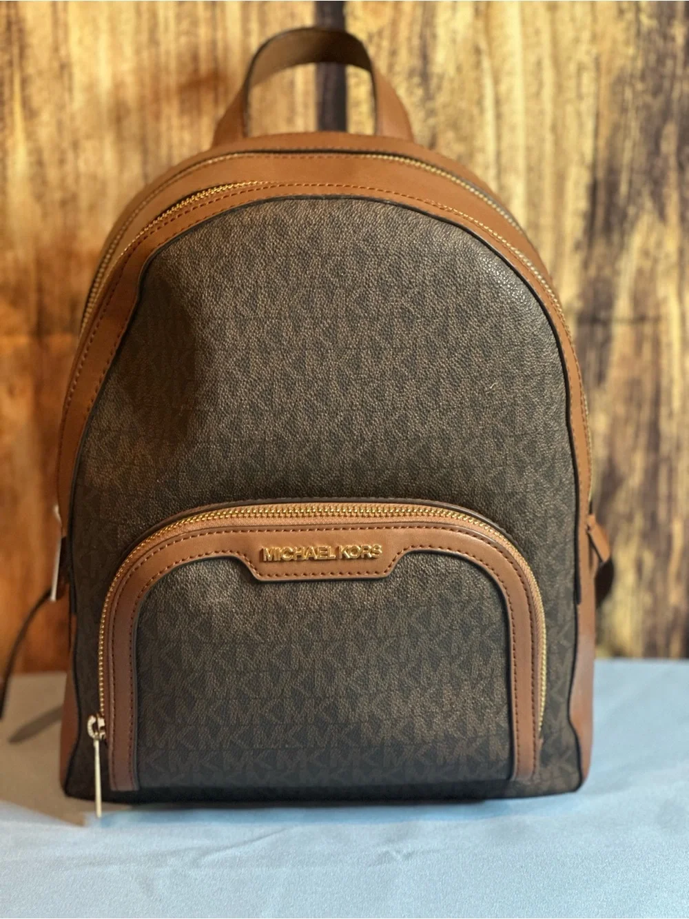 Michael Kors Brown and Tan Logo Backpack